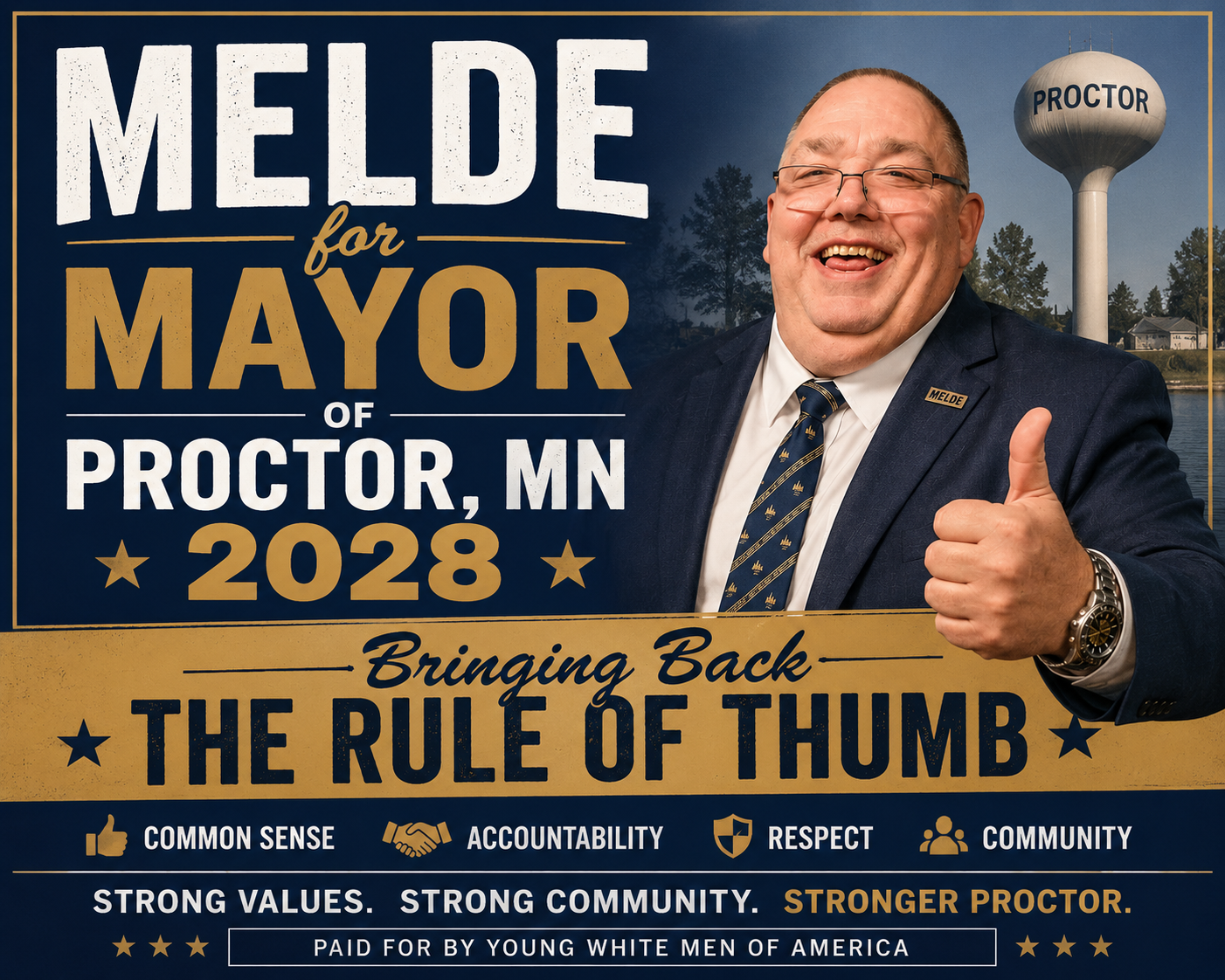 Melde for Mayor of Proctor MN 2028 Campaign Poster